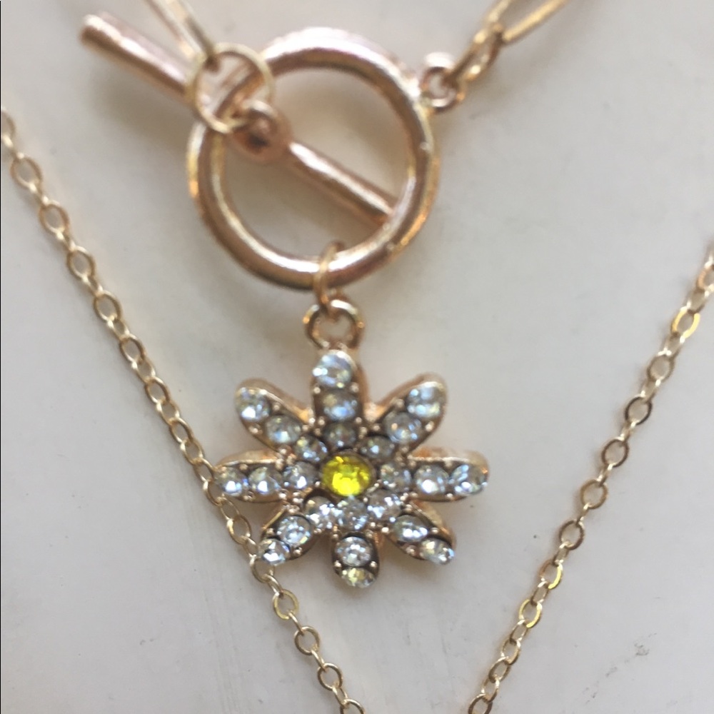Rhinestone daisy on gold 3 swag lariat necklace/bracket - Picture 4 of 6
